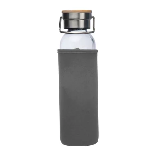 Üveg ivópalack neoprén tokban, 600 ml (ø 7 x 24,5 cm, Szürke)