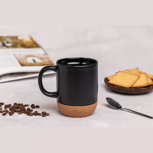 Kerámia bögre parafa aljjal, 350 ml (ø 8,6 × 11,3 cm, Fekete)