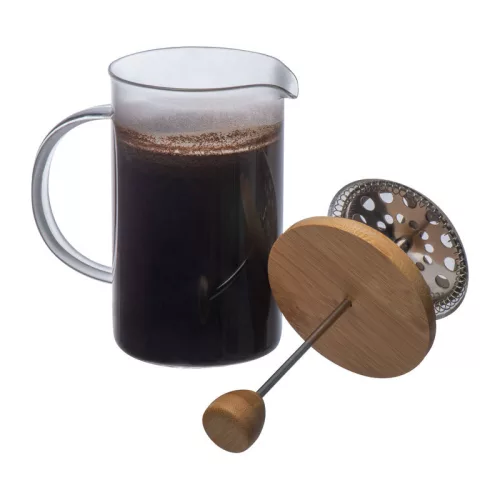 Üveg kávé- vagy teafőző bambusz tetővel, 600 ml