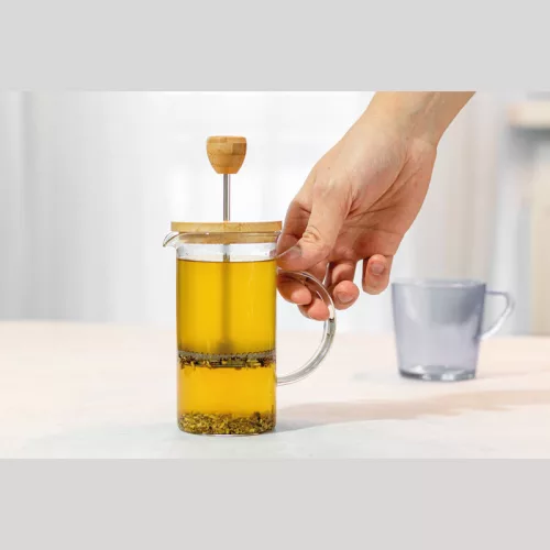 Üveg kávé- vagy teafőző bambusz tetővel, 600 ml