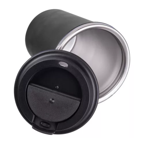 Duplafalú acél termoszbögre, 350ml (ø 9,2 x 12,9 cm, Fekete)