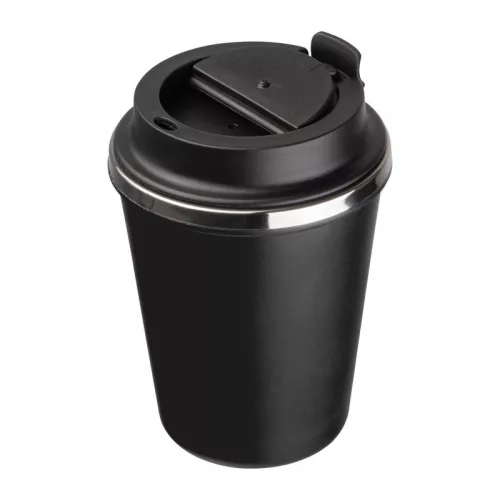 Duplafalú acél termoszbögre, 350ml (ø 9,2 x 12,9 cm, Fekete)