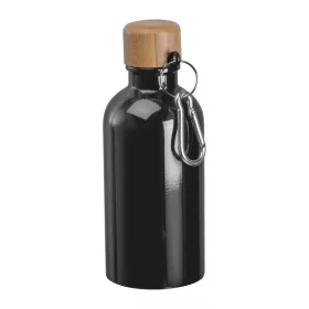  Rozsdamentes acél ivópalack karabinerrel, 400ml (ø 6,5 x 17 cm, Fekete)