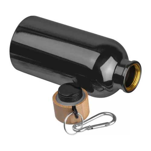 Rozsdamentes acél ivópalack karabinerrel, 400ml (ø 6,5 x 17 cm, Fekete)