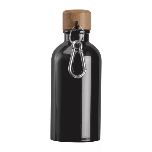 Rozsdamentes acél ivópalack karabinerrel, 400ml (ø 6,5 x 17 cm, Fekete)