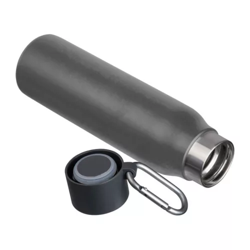 Vákuumszigetelt termosz karabinerrel, 600 ml (ø 6,5 x 25 cm, Sötétszürke)