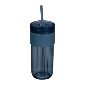   Műanyag pohár szívószállal, 660 ml (ø 8,2 x 19 cm, Sötétkék)