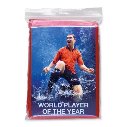 Műanyag kapucnis esőponcsó (Piros)