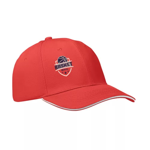 6 panel baseball sapka 260g/m² (Fehér/piros)
