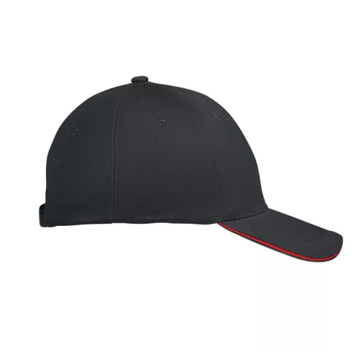 6 panel baseball sapka 260g/m² (Fekete/piros)
