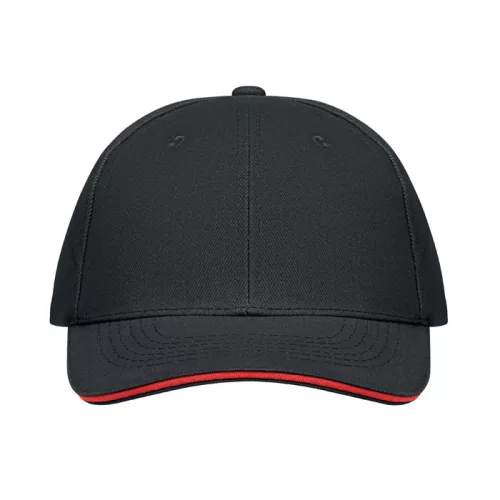 6 panel baseball sapka 260g/m² (Fekete/piros)