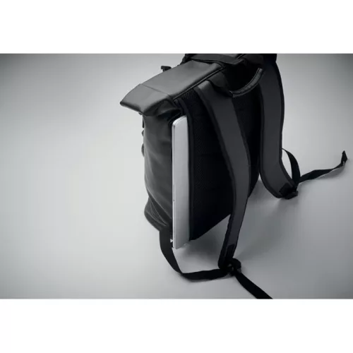 PU roll top laptop hátitáska (Fekete)