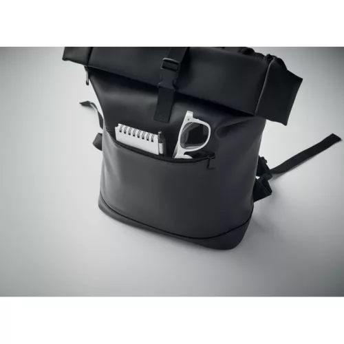 PU roll top laptop hátitáska (Fekete)