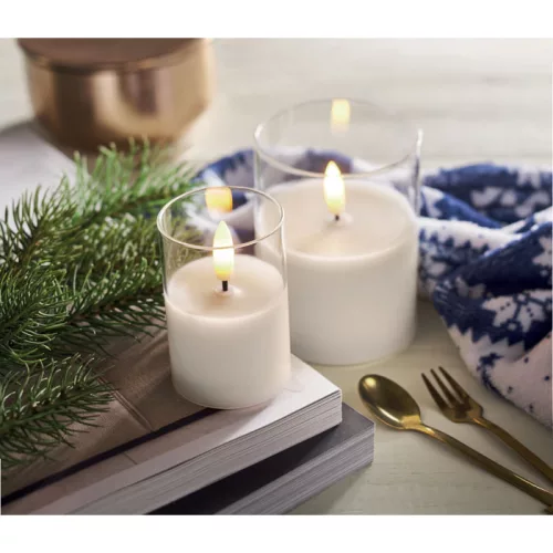 LED viaszgyertya üveg tartóban