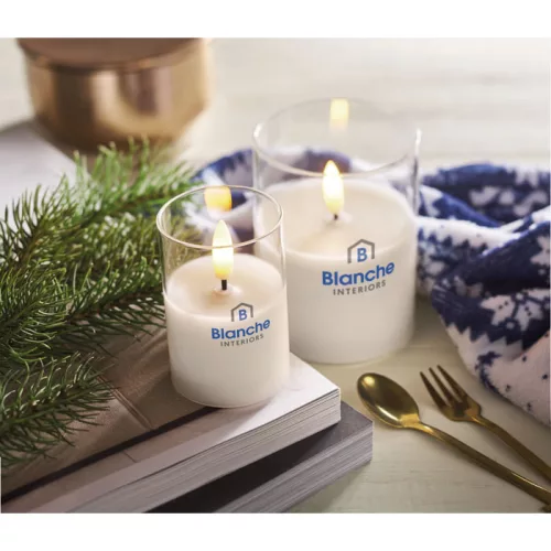 LED viaszgyertya üveg tartóban