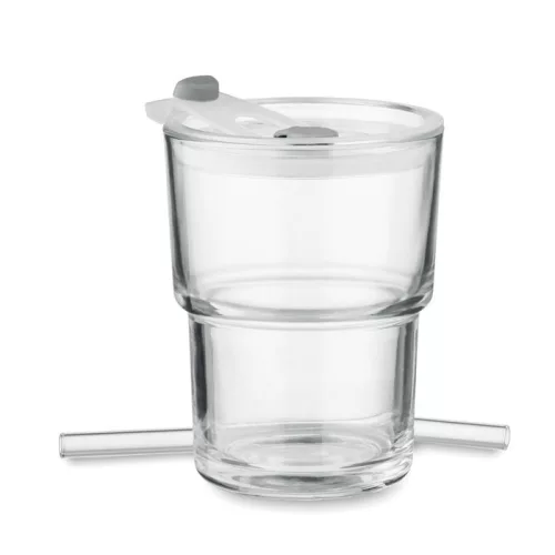 Üveg pohár szívószállal 400 ml