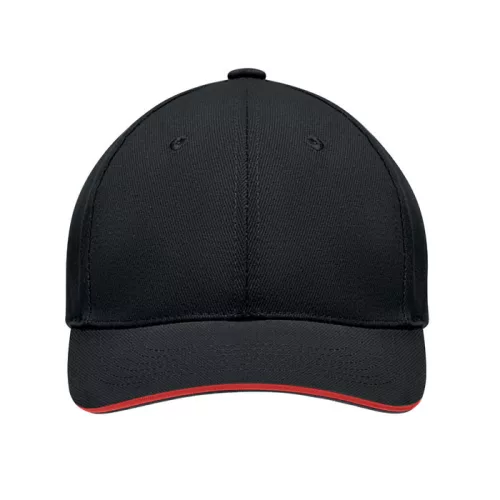 6 panel baseball sapka 270g/m² (Fekete/piros)