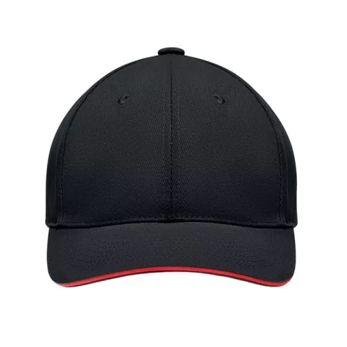 6 panel baseball sapka 270g/m² (Fekete/piros)