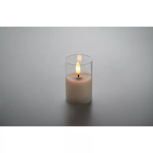 LED viaszgyertya üveg tartóban